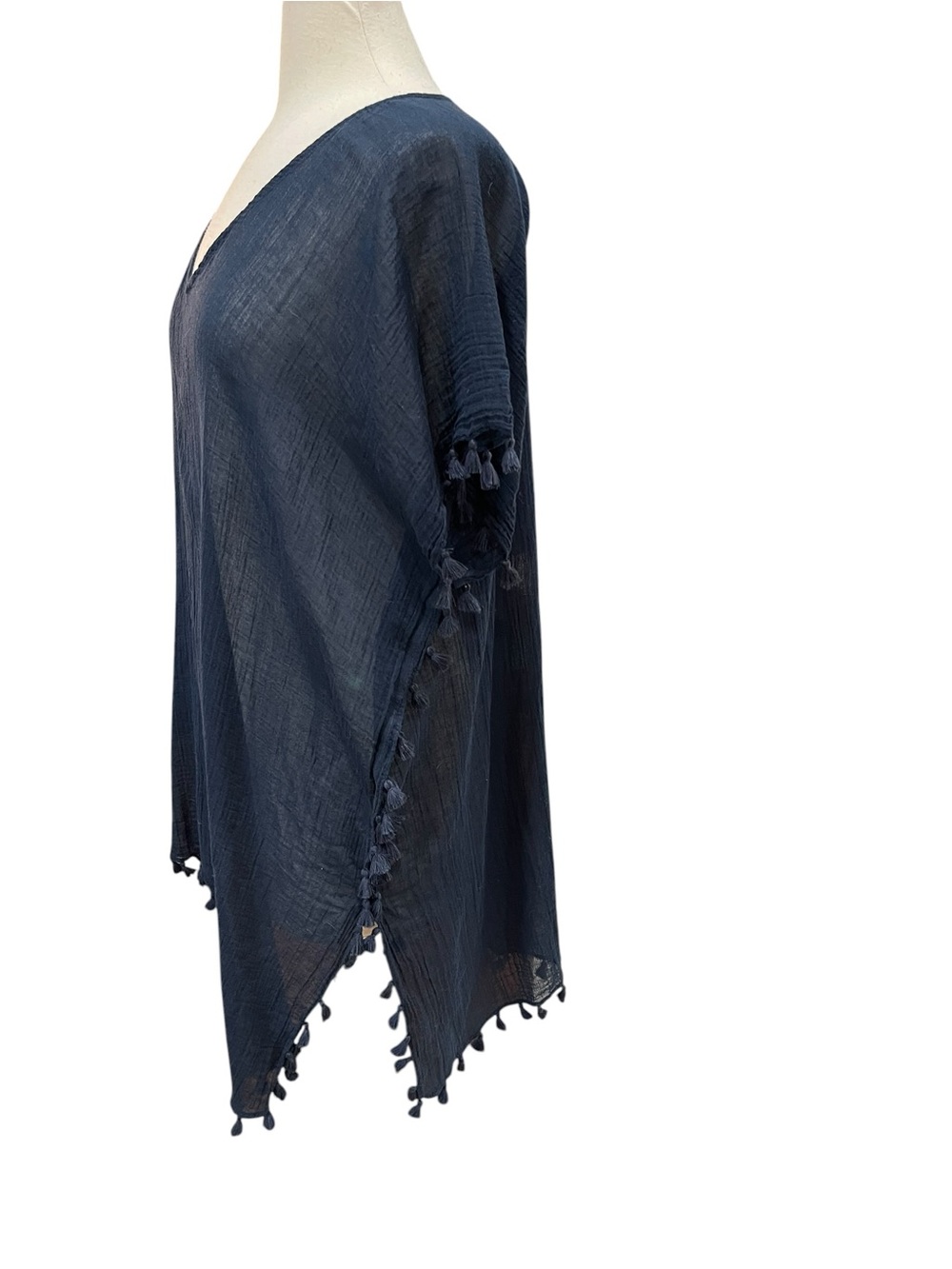 Seafolly Amnesia Cotton Tassel Fringed Swim Cover Up Navy Blue One Size - Picture 8 of 12